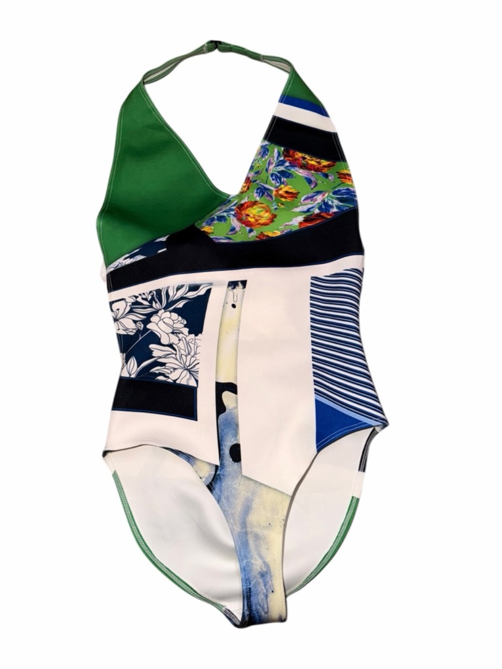 Clover Canyon Green Multicolor Patchwork Halter One-Piece Swimsuit